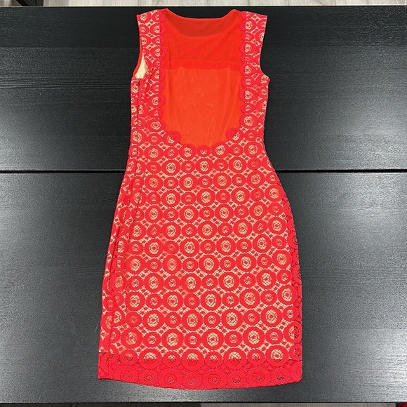 Bebe Red Lined Lace Bodycon Mini Dress with Mesh Inserts - XS - Picture 3 of 12